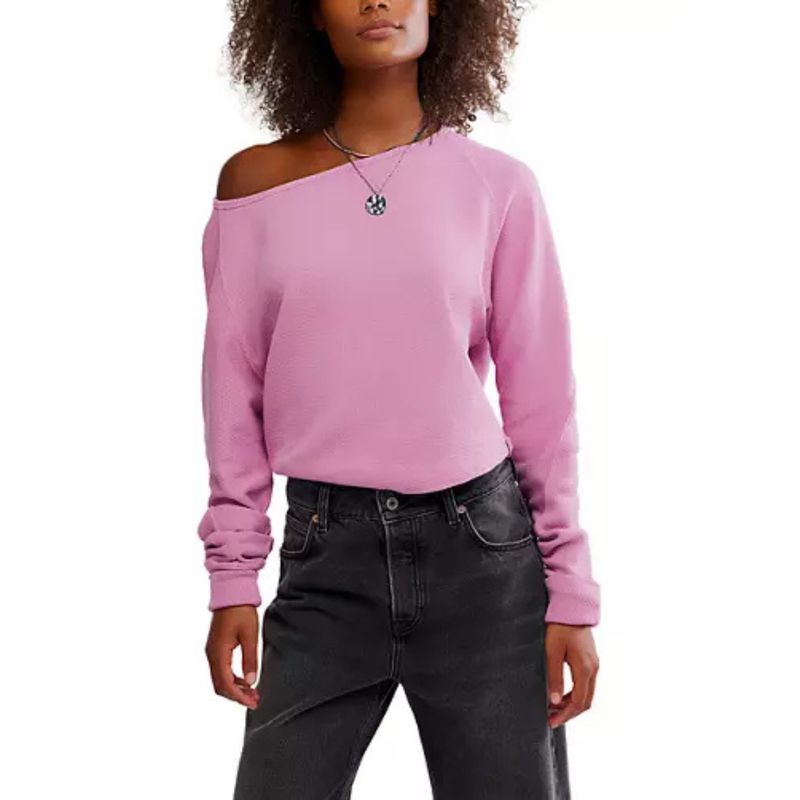 Free People Jess Orchid Lilac Long Sleeve Waffle Knit Tee