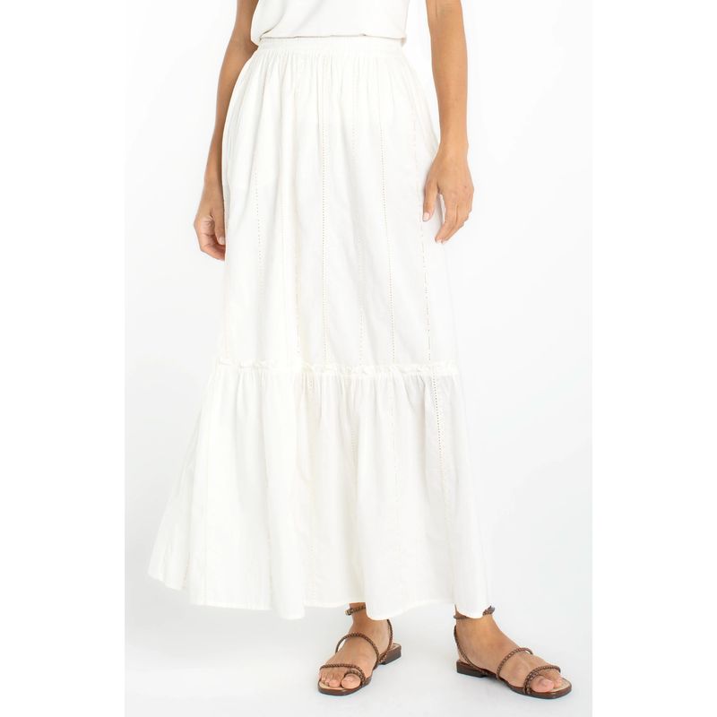 Liverpool Cream Stripe Embroidered Long Skirt
