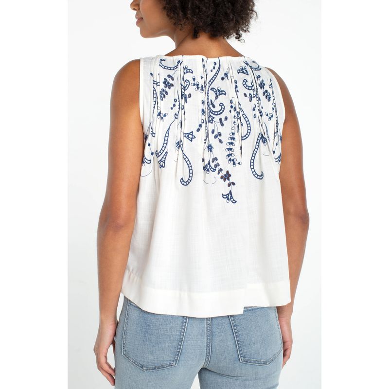 Liverpool Cream &amp; Blue Embroidered Floral Tank