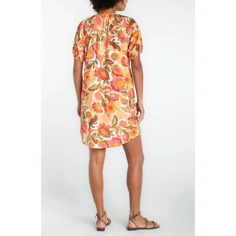 Liverpool Tan Multi Floral Button Up Puff Sleeve Dress