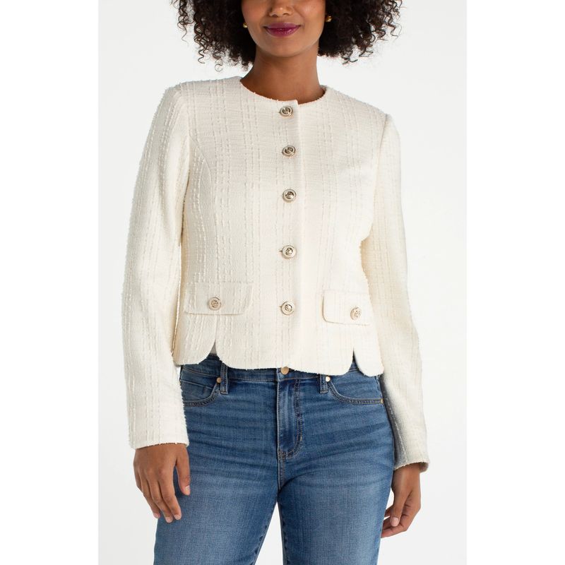 Liverpool Cream Boucle Collarless Jacket With Scallop Detail