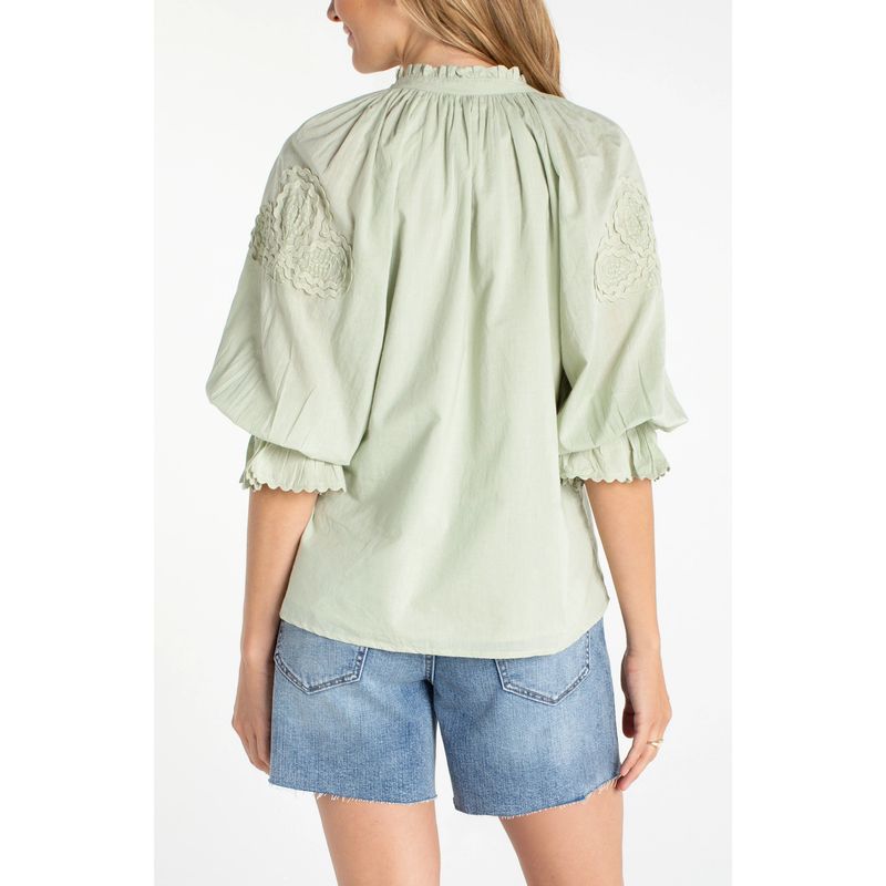 Liverpool Matcha Green Button-Front V-Neck Woven Blouse