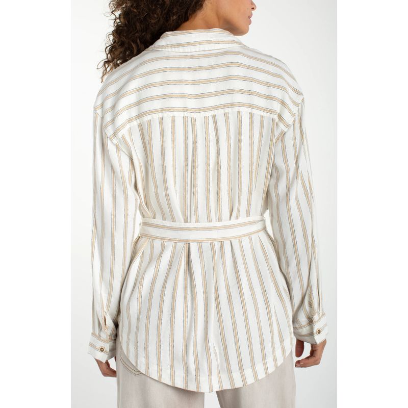 Liverpool Cream &amp; Tan Regency Stripe Belted Shacket