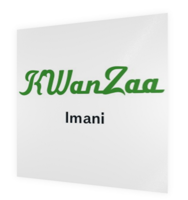Kwanzaa Cards are black and green. Day 7, Imani means Faith.