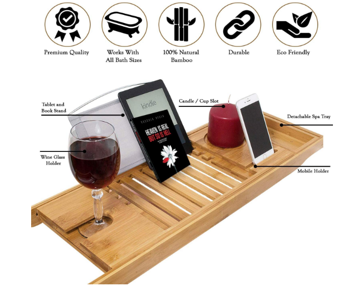 100% Natural Bamboo Bath Caddy Bridge