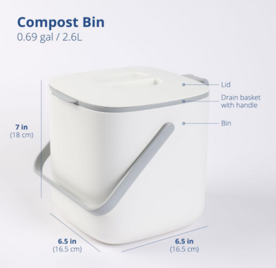 Kitchen Compost Bin - Easy Clean Food Waste Bin (2.6 L) - White