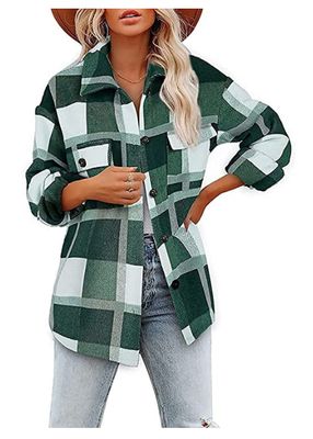 Women's Checkered Plaid Fleece Long Sleeve Flannel Casual Shirt.