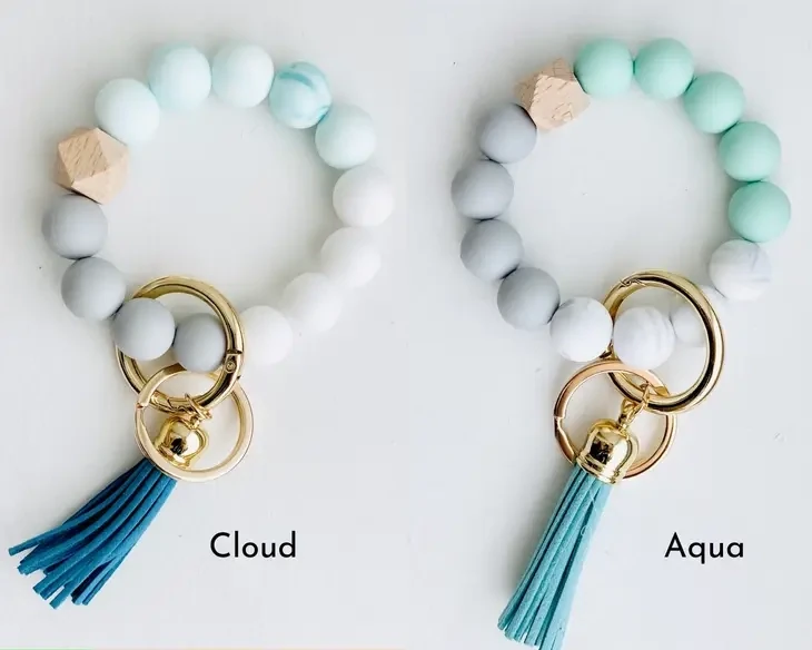 Keychain, Silicone Wristlet Bead Bracelet, Cloud Blue