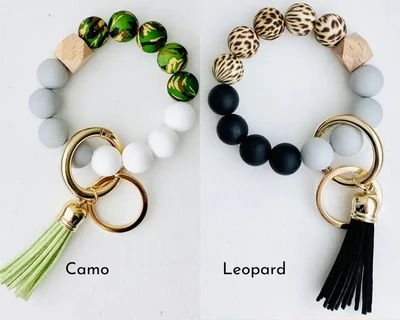 Keychain, Silicone Wristlet Bead Bracelet, Leopard