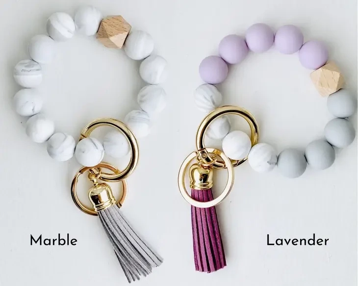 Keychain, Silicone Wristlet Bead Bracelet, Lavender Purple