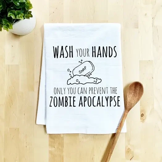 Dish Towel, White, Wash Your Hands (Zombie)