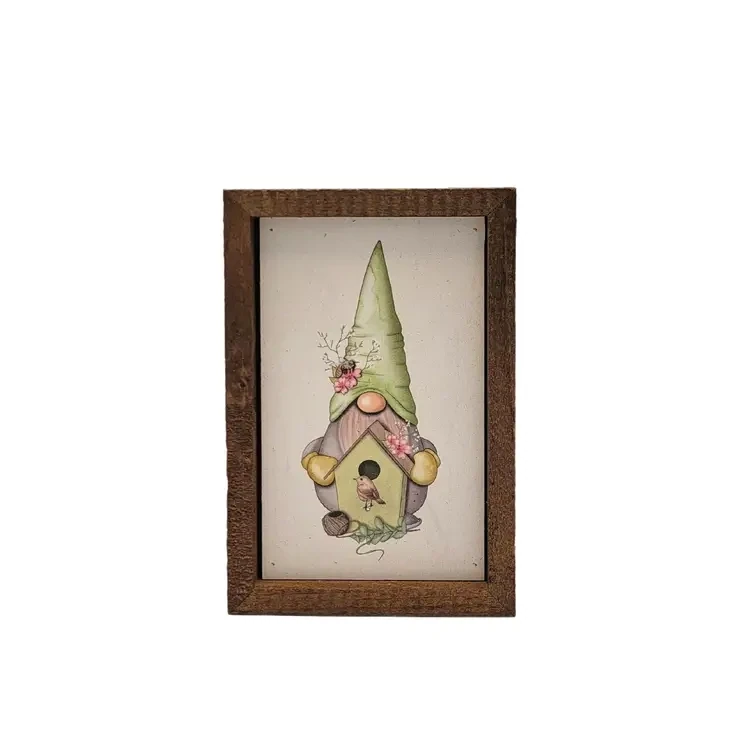 Spring Bird House Gnome, Wood Sign