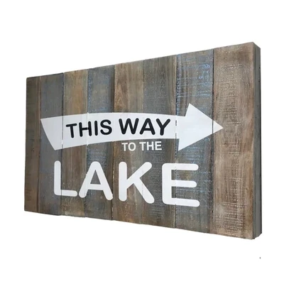 "This Way to the Lake" Wood Plank Raised Wall Art Panel