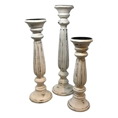 Candle Holder, Framingham Wood Pillar, Set of 3
