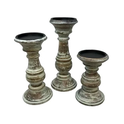 Candle Holder, Starlight Wood Pillar, Set of 3