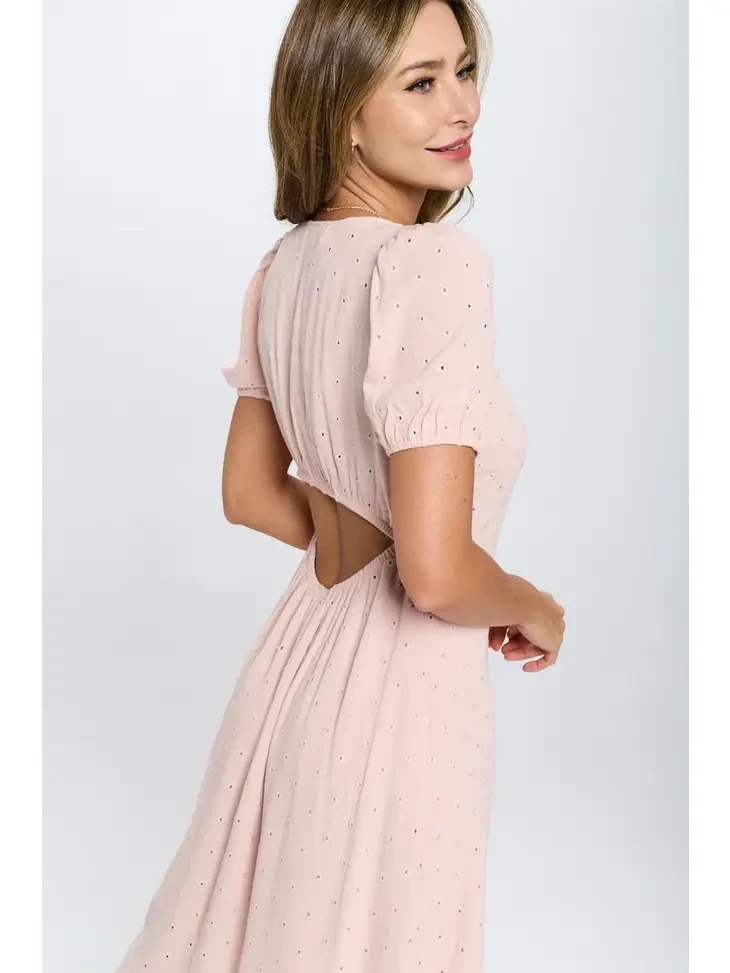 Embroidered Dress w/ Open Back, Cotton