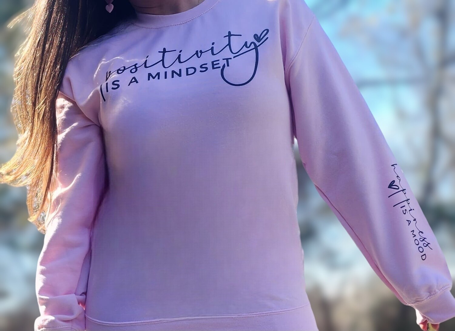 Positivity Mindset Crew Neck Sweatshirt Light Pink