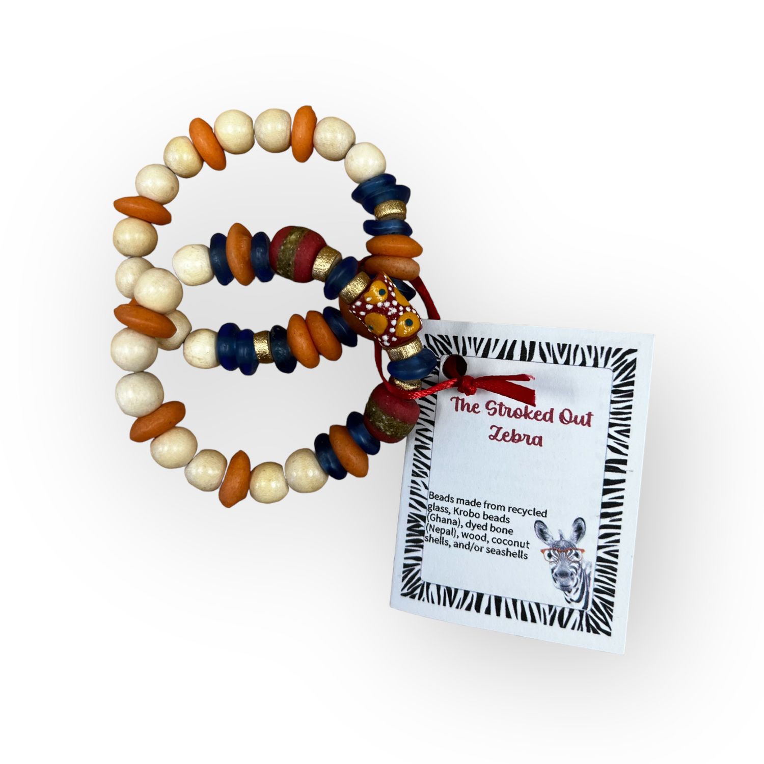 Orange and Blue Handmade Krobo Bracelet
