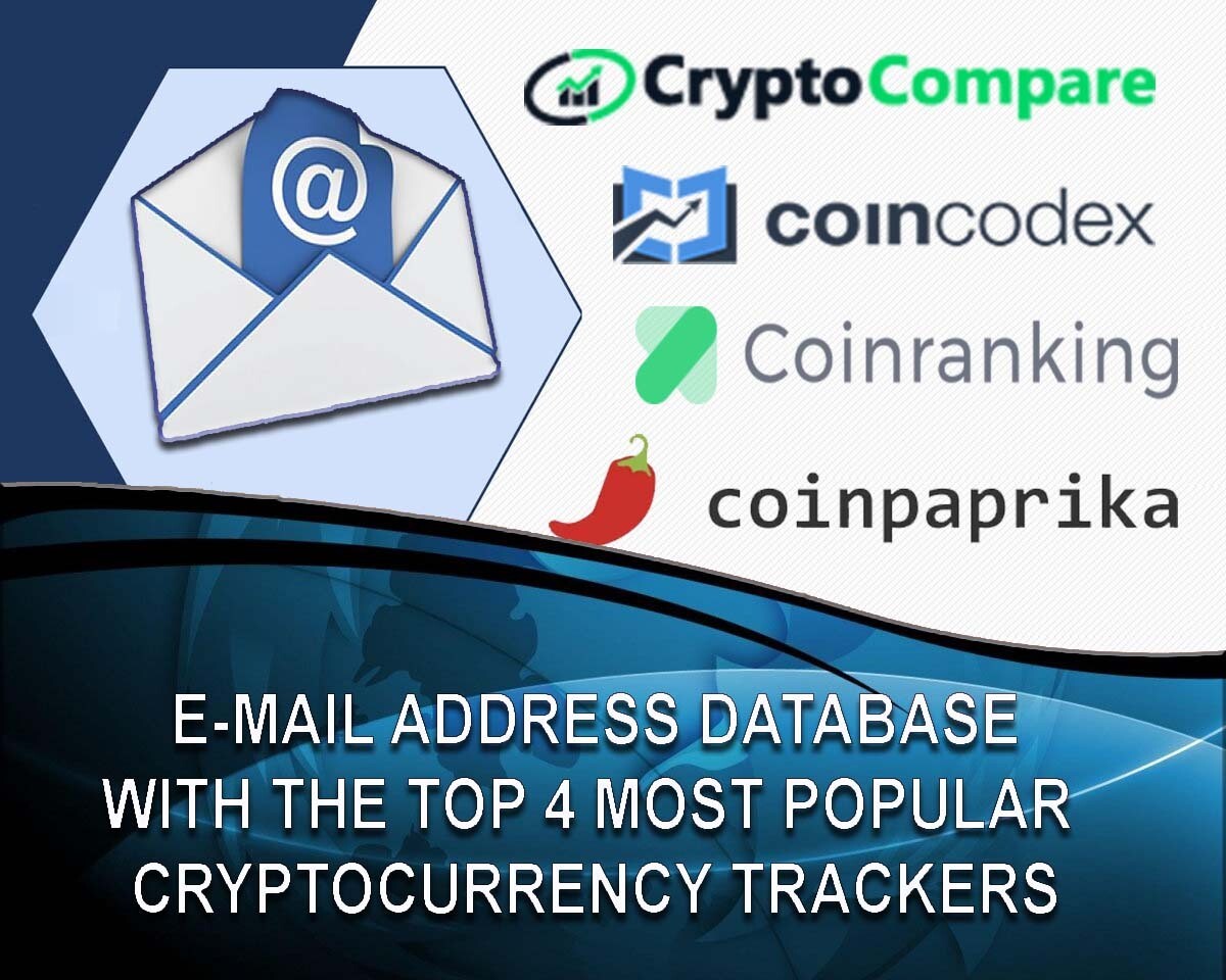 E-mail address database of crypto projects with CoinCodex, CryptoCompare and other top crypto sites.