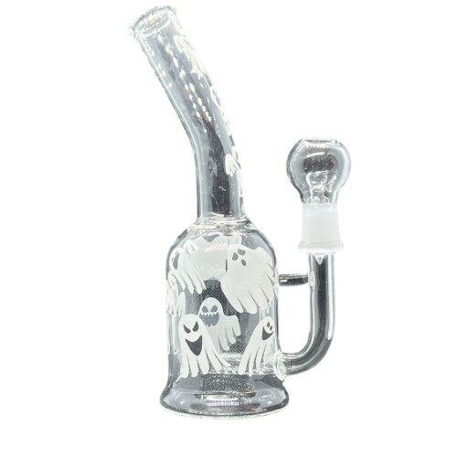 Glass Water Pipe White Ghost Design With Inline Perc, Color: Glass