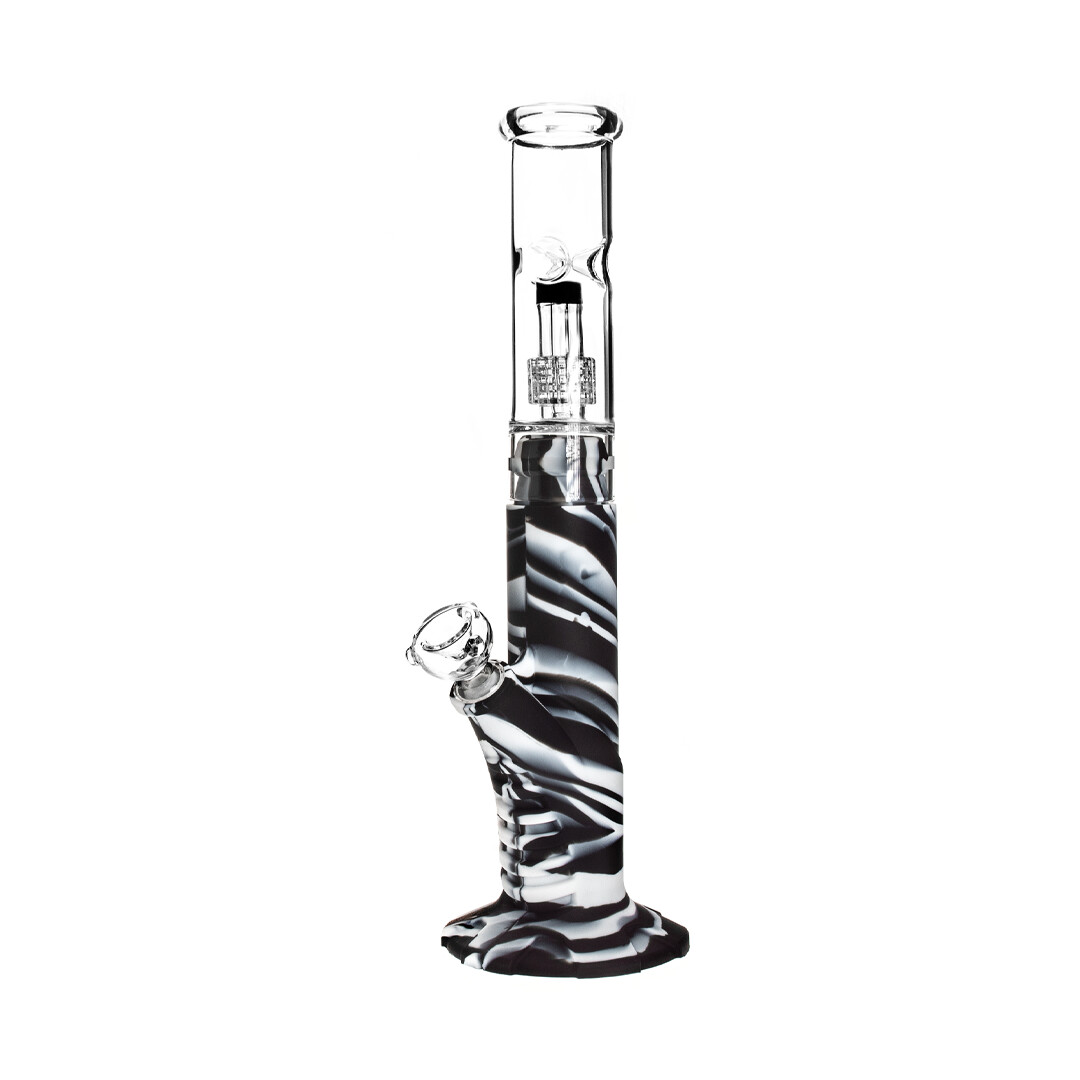 Silicone Straight Pipe w/Percolator, Color: Black and White