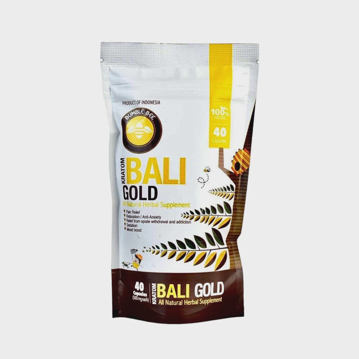 Bumble Bee Kratom Capsules- Bali Gold, Count: 40 Capsules.