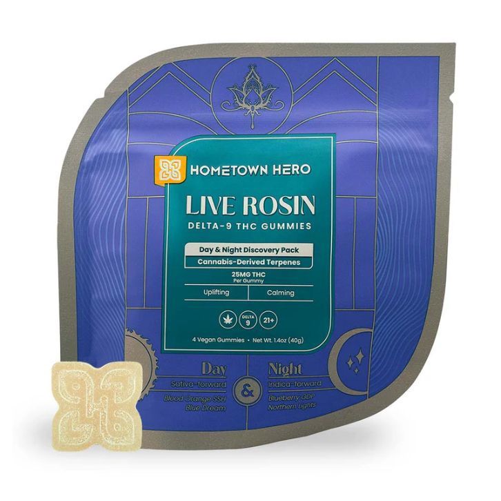 Hometown Hero Live Rosin Day &amp; Night 25mg Gummies, Discovery Pack (4 pack)
