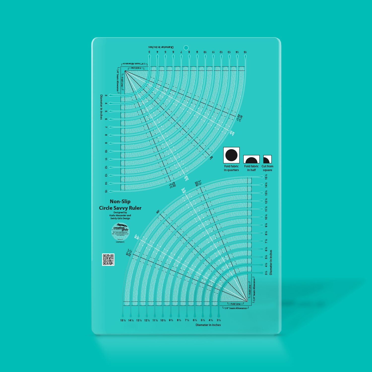 Creative Grids Circle Savvy Lineal Ruler | designed by Gudrun Erla | Non slip