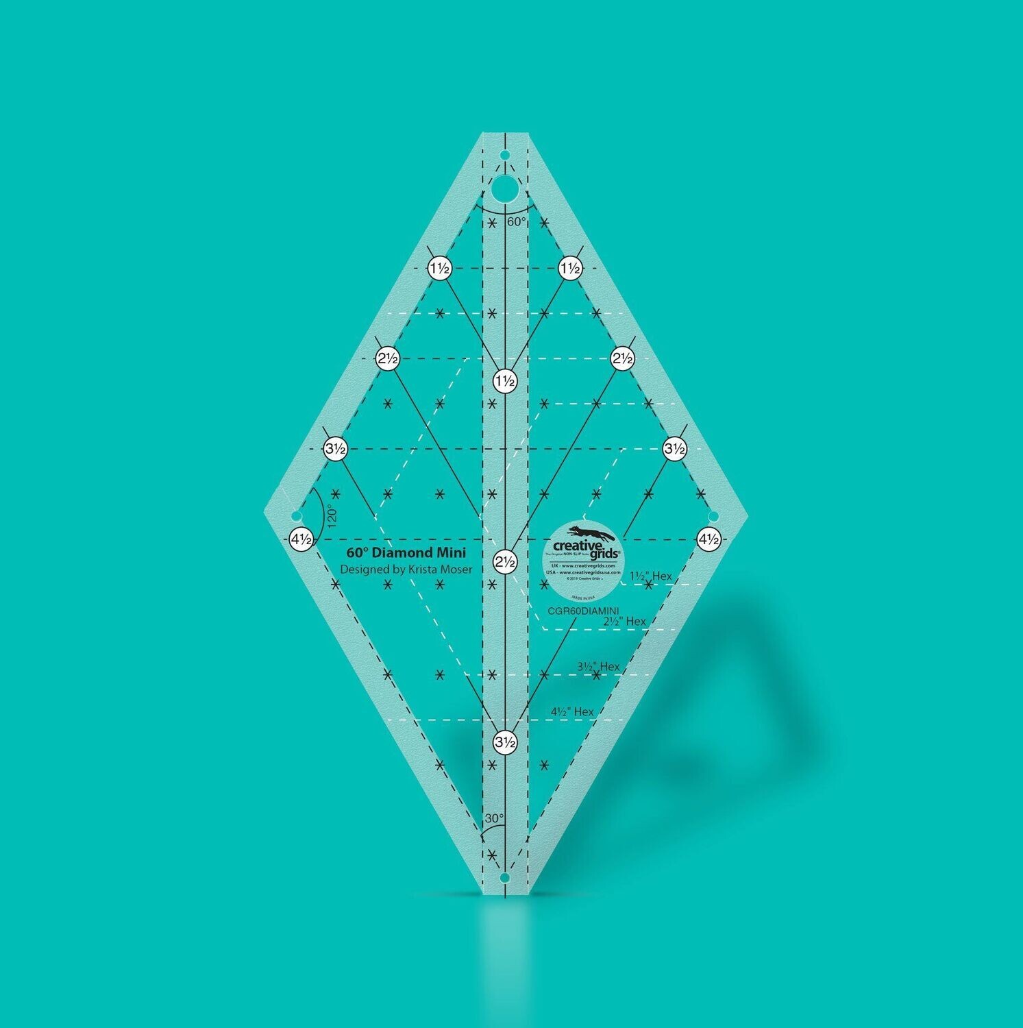 Creative Grids 60° Mini Diamond Ruler Lineal | Non slip