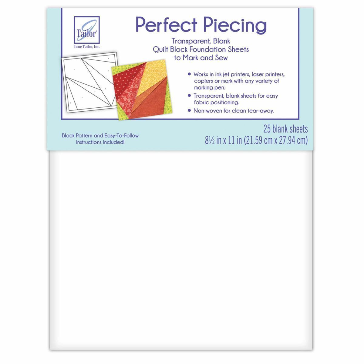 June Tailor | Perfect Piecing Foundation Sheets JT-426 | 8 ½" x 11" | 25 Blätter