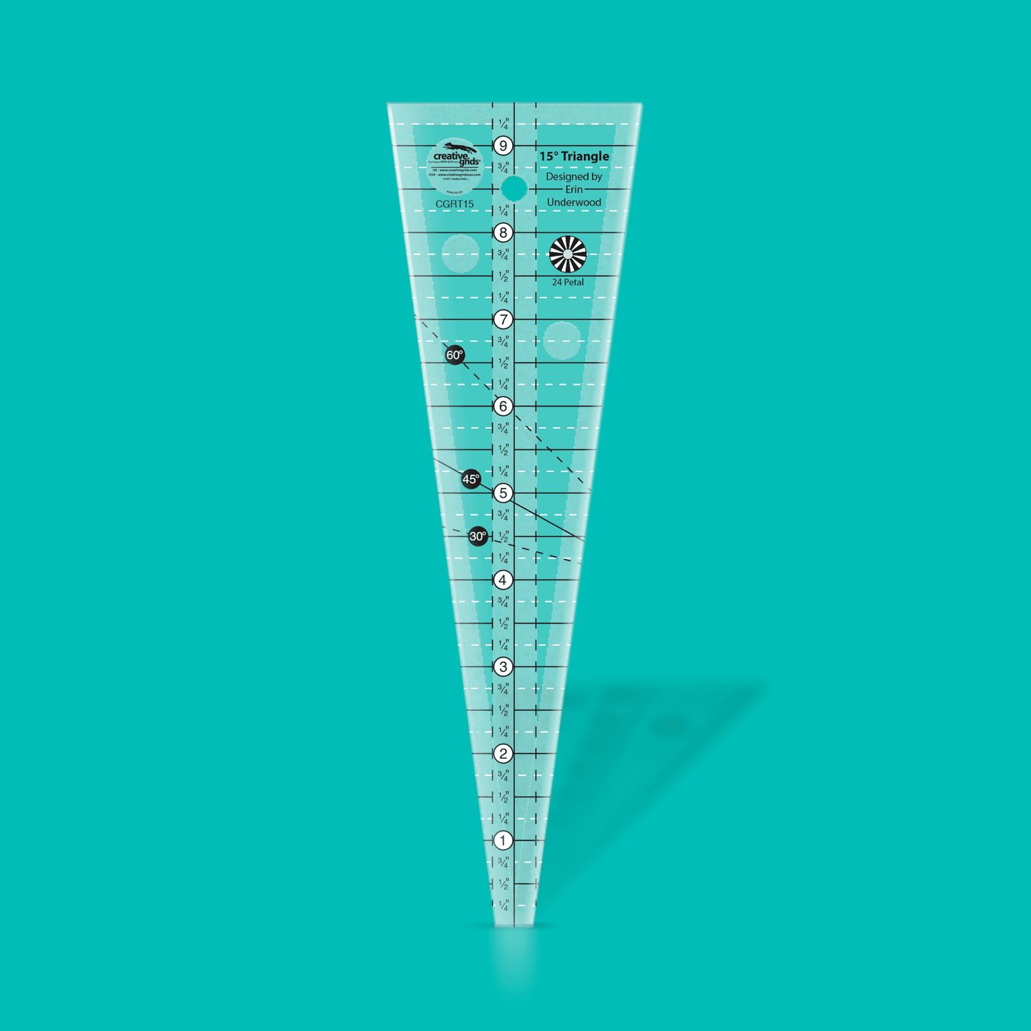 Creative Grids 15° Triangle Ruler Lineal | by Erin Underwood | Non slip | CGRT15