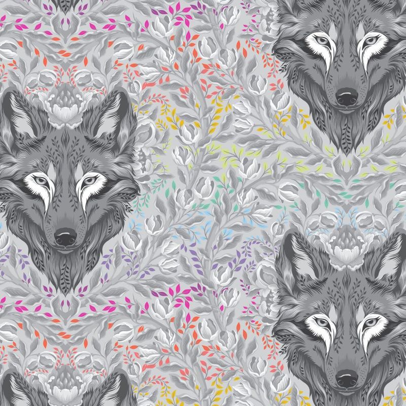 Tula Pink Graywork | Wolf of Pink Street | Fog