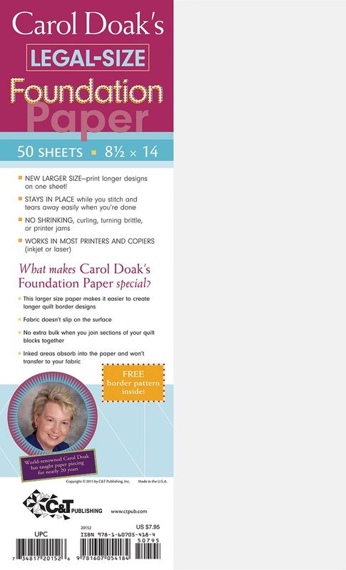 Carol Doak's Legal Size Foundation Paper | 8 ½ Carol Doak's Legal Size Foundation Paper | 8 ½" x 14" | 50 Blätter