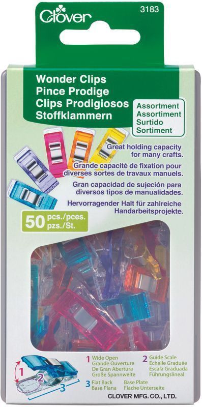 Clover Stoffklammern | 50er Pack – farbig sortiert | No. 3183