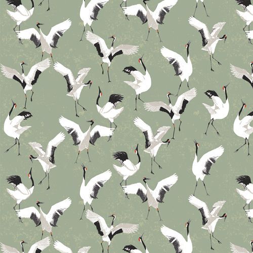 SOAR – Dancing Cranes Jade – Art Gallery Fabrics