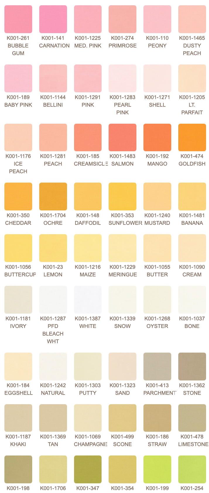 Charm Squares Kona Cotton – Pastel 101 Palette (5