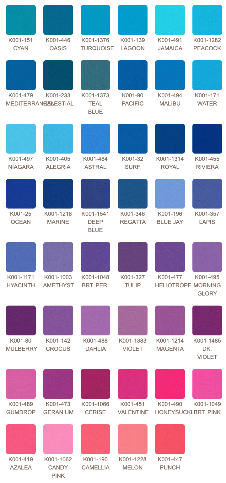 Charm Squares Kona Cotton – Bright 101 Palette (5