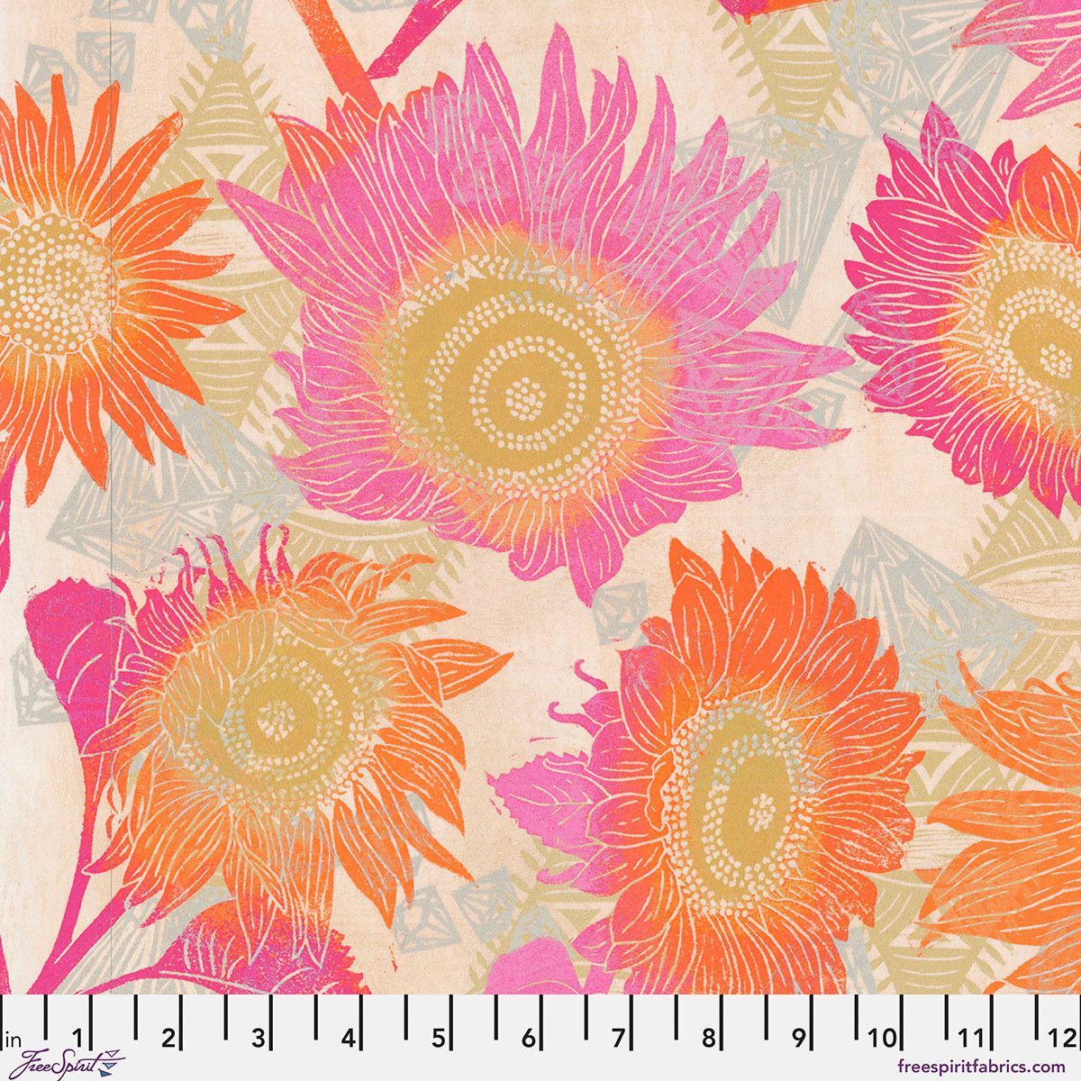 Sonnenblumenstoff The Sweet Summer Sun Warm von Valori Wells aus The Wisdom in Pink Orange Ocker und Creme