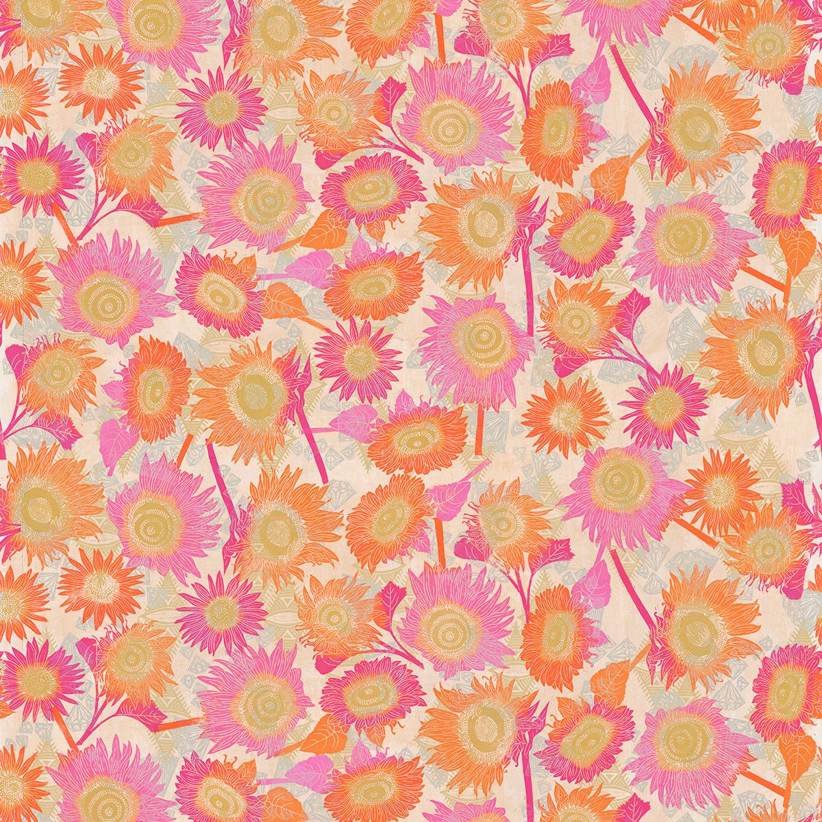 Sonnenblumenstoff The Sweet Summer Sun Warm von Valori Wells aus The Wisdom in Pink Orange Ocker und Creme