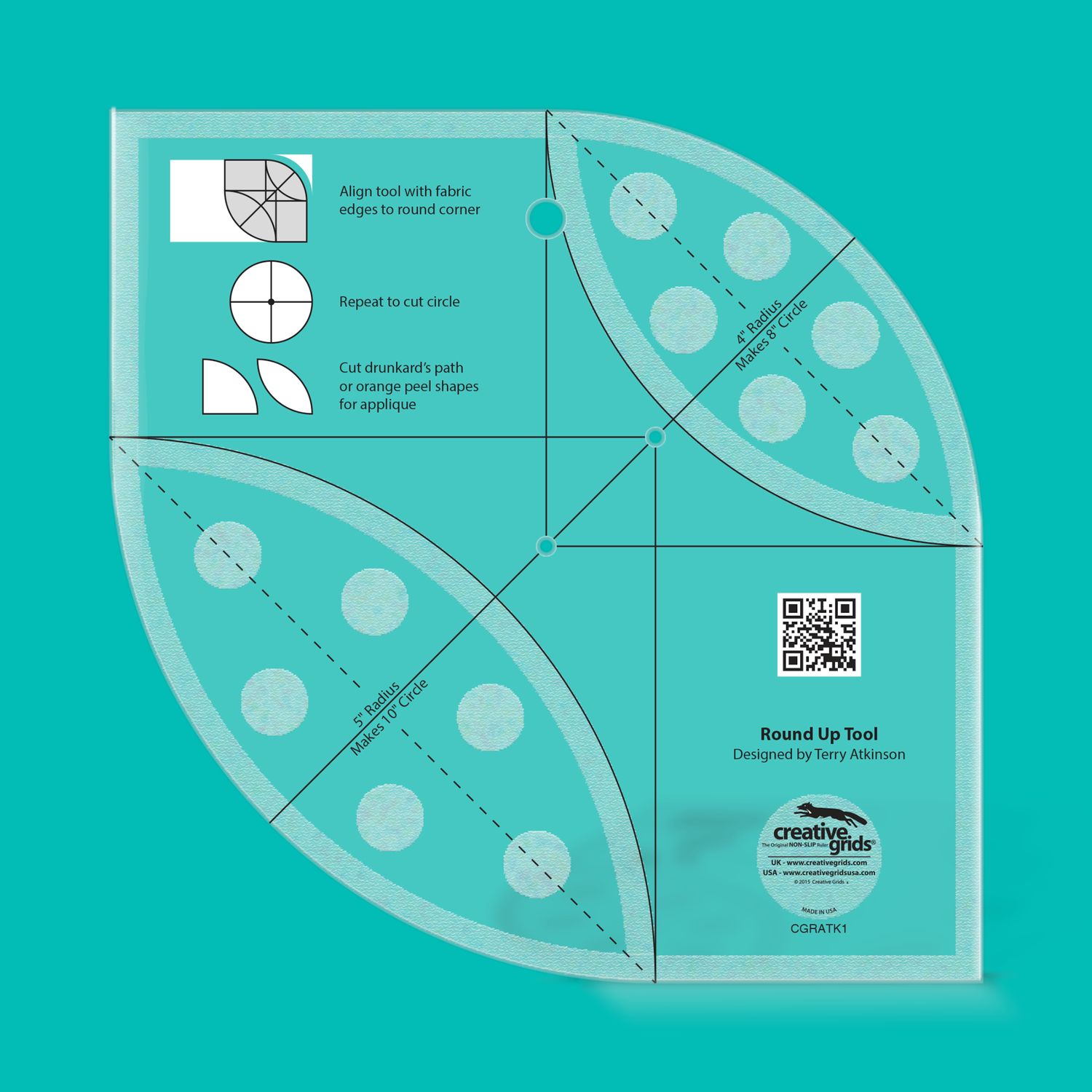Creative Grids Round Up Tool Quilt Ruler Quiltlineal — CGRATK1 Creative Grids Round Up Tool Quilt Ruler CGRATK1 zum Abrunden von Ecken und Schneiden von Kreisen