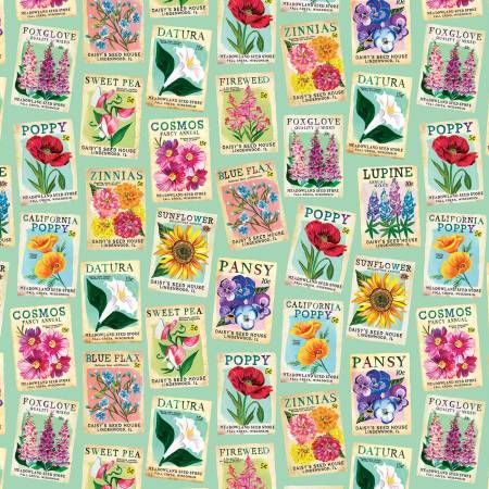 Heritage Seedpacks – Light Teal | A Wildflower Heart von Katie Daisy | Benartex 16509-80 Heritage Seedpacks – Light Teal | A Wildflower Heart von Katie Daisy | Benartex 16509-80