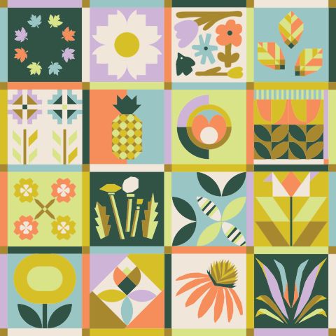 Modern Botanical Sampler Quilt-Kit | AGF Pure Solids | Stoffpaket für das Quilttop | Vorbestellung
