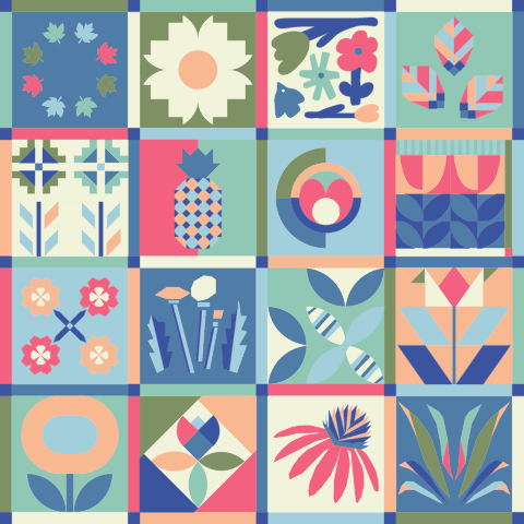 Modern Botanical Sampler Quilt-Kit | AGF Pure Solids | Stoffpaket für das Quilttop | Vorbestellung