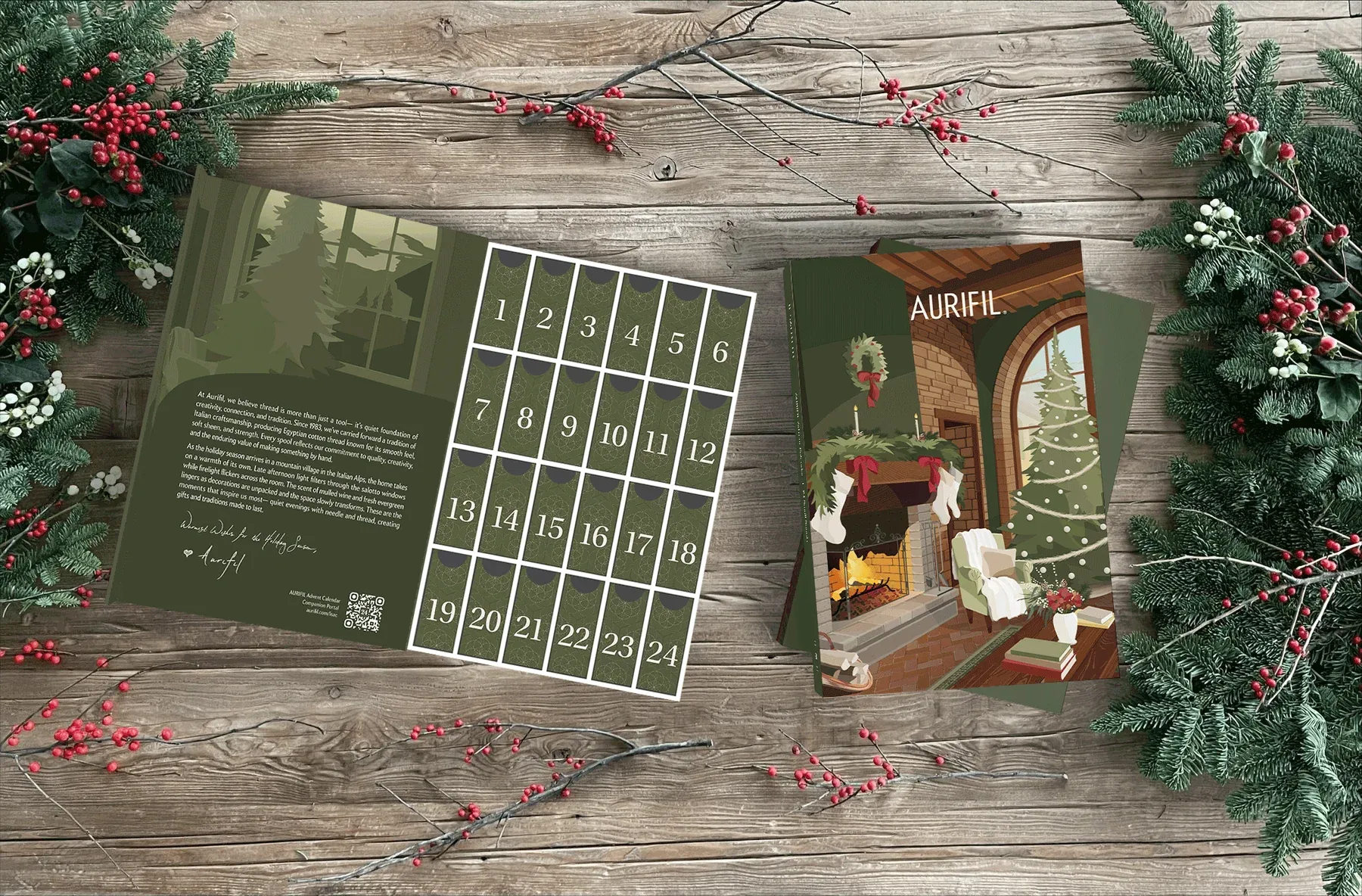 Aurifil Adventskalender Il Salotto geschlossen und gestapelt, Verpackung von außen