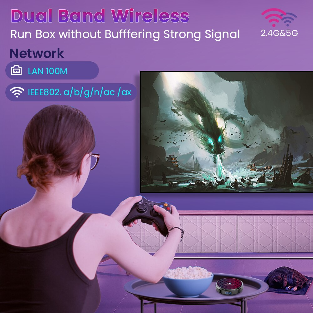 Boîtier TV Android 12 | WiFi 6 | 100M LAN | 6k 3D | BT5.0 OTA |4 Go | 32 Go | Lecteur Multimédia et Décodeur
