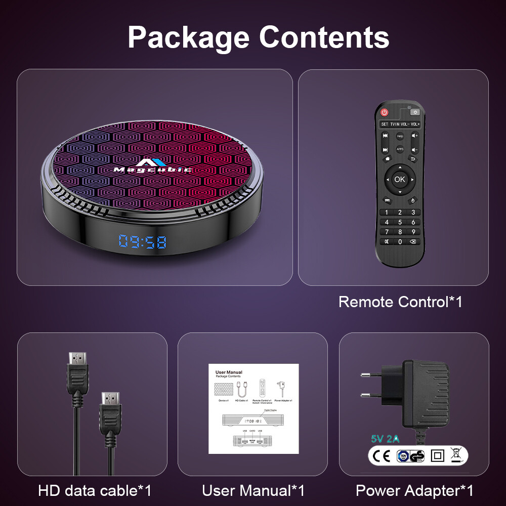 Boîtier TV Android 12 | WiFi 6 | 100M LAN | 6k 3D | BT5.0 OTA |4 Go | 32 Go | Lecteur Multimédia et Décodeur