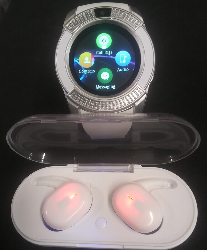 V-Series White Smart Watch + Y30 White Earbuds
