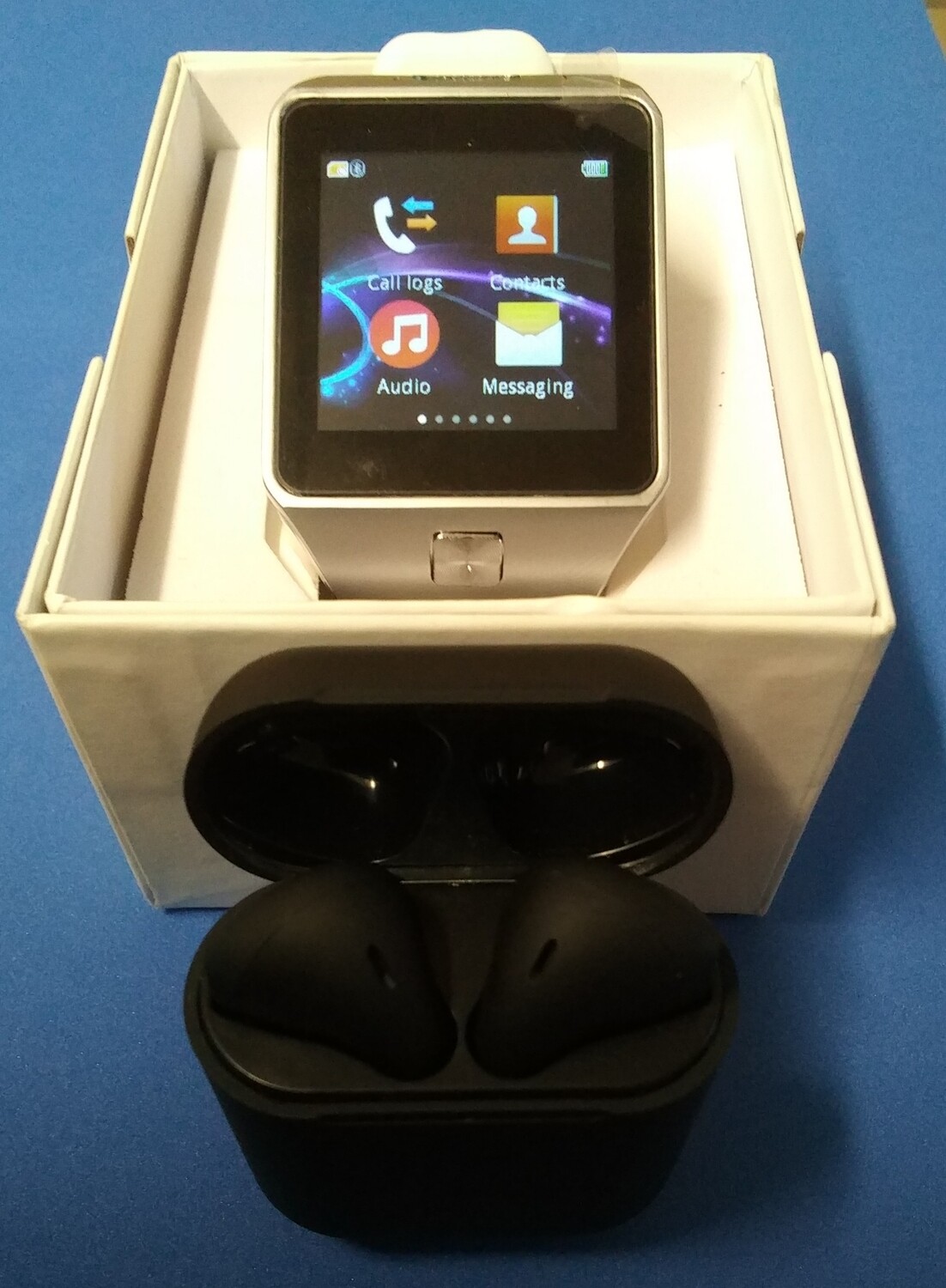 White D-Series Smart Watch + Black 5.0 Wireless Earbuds