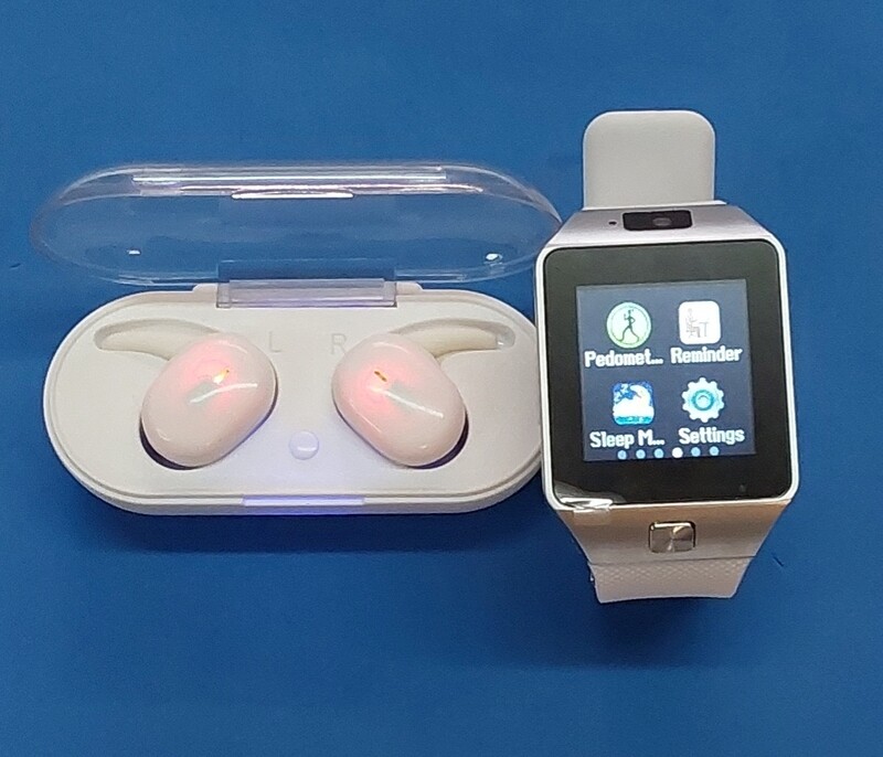 D-Series White Smart Watch + Y30 Wireless Earbuds