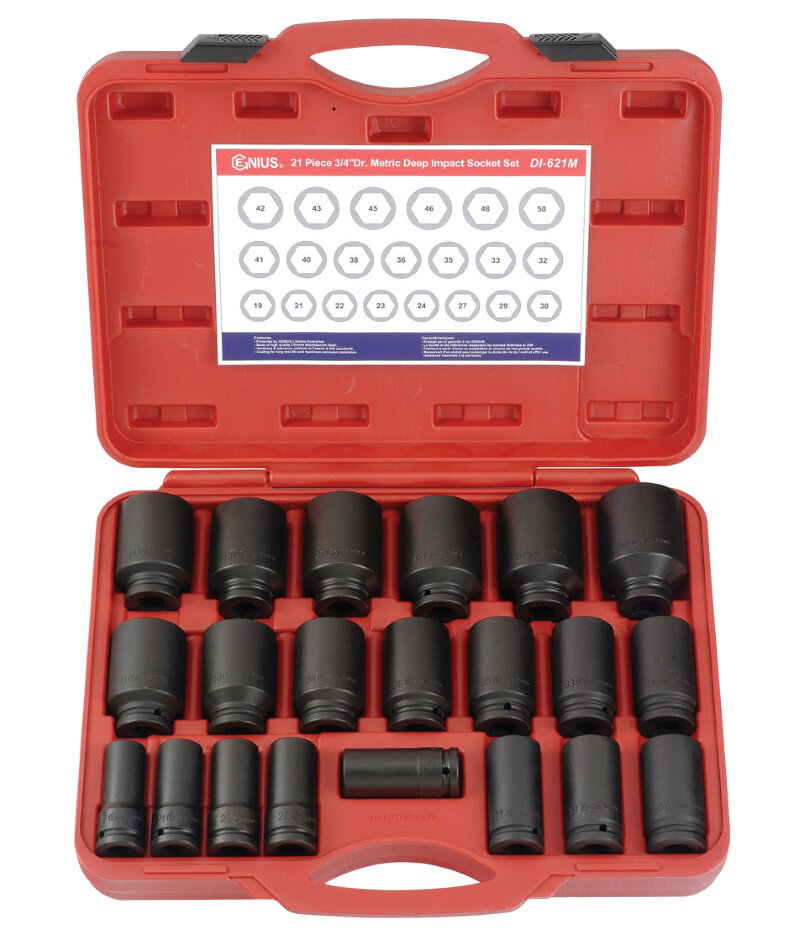 21 Piece 3/4″ Dr. Metric Deep Impact Socket Set Cr-Mo